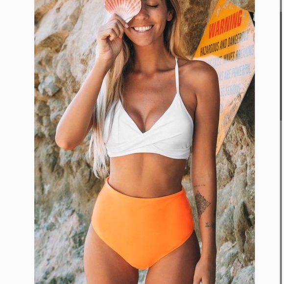 NWT Orange high waisted bikini bottoms - Picture 1 of 4